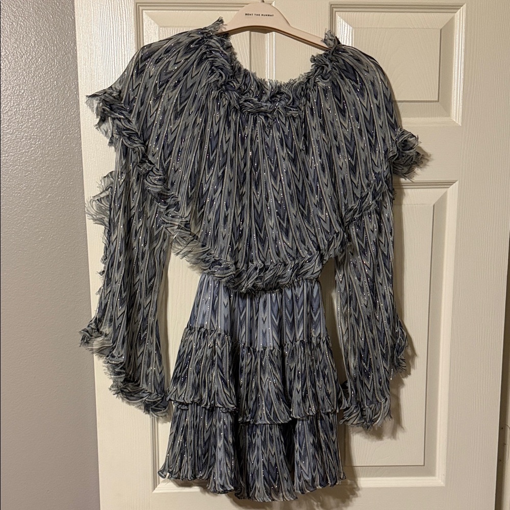 Caroline Constas Fringed Dress in Blue and Gray